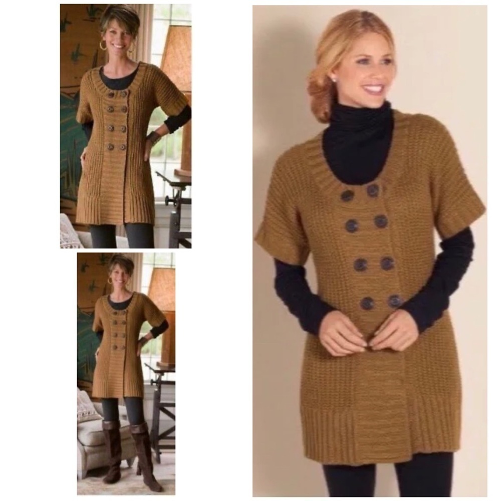EUC Soft Surroundings City Chunky Knit Double Breasted Buttons Sweater Cardigan 